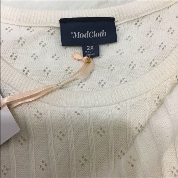 ModCloth White Cable Knit My Treat Neutral Pullover Sweater Sizes 1X New - Picture 6 of 6